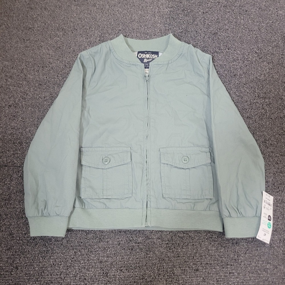 OshKosh Size 4T Bomber Jacket Toddler Sage Green Full Zip Utility 8R784910